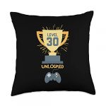 Humorous Thirtieth Birthday Shirts 30 Yr Ancient Males Females Thirtieth Birthday Shirt Reward 30 Yr Ancient Level Up Gamer Tshirt Throw Pillow, 18×18, Multicolor