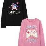 The Kid’s Home Ladies’ Long Sleeve Graphic T-Shirt 2-Pack, Next Level/Gamer, Medium (7/8)