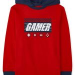 The Kid’s Build Boys’ Single Long Sleeve Hoodie T-Shirt, Gamer RED, Medium (7/8)