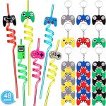 Forty eight Pieces Video Recreation Celebration Favors Video Recreation Straws Recreation Controller Keychains Recreation Affords for Young of us Gamer Decorations Place of dwelling for…