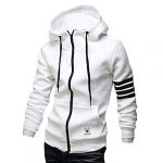 ZUEVI Males’s Casual Striped Drawstring Hooded And Zipper Closure Hoodies Slim Fit Lightweight Sweatshirt(WHITE-M)
