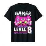 Gamer Lady Stage 8 Unlocked Video Sport Eighth Birthday T-Shirt