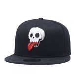 Quanhaigou White Skull Skeleton Face Embroidery Snapback Hat, Men’s Womens Adjustable Flat Invoice Baseball Cap Sad