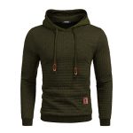 COOFANDY Men’s Sweatshirt Hipster Fitness heart Long Sleeve Drawstring Hooded Plaid Jacquard Pullover Hoodies Military Green
