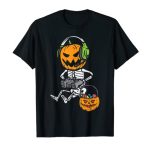 Gamer Pumpkin Skeleton Silly Halloween Gaming Boys Men Young folks T-Shirt