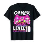 Gamer Lady Level 10 Unlocked Video Game 10th Birthday T-Shirt