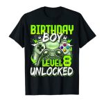 Birthday Boys Level 8 Unlocked Video Gamer Birthday T-Shirt