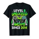 Level 8 Unlocked Awesome Since 2014 eighth Birthday Gaming T-Shirt