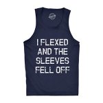 Mens I Flexed and The Sleeves Fell Off Tank Top Amusing Sleeveless Gym Exercise Shirt (Navy) – S