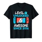 sixth Birthday Boy Level 6 Unlocked Awesome 2016 Video Gamer T-Shirt