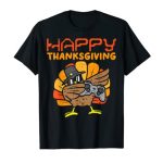 Delighted Thanksgiving Dabbing Gamer Turkey Teens Boys Ladies Men T-Shirt