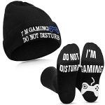 SATINIOR Originate No longer Disturb Gaming Socks Novelty Gamer Hat Silly Unisex Socks Cap for Kid Teen Men Females Game Lovers (White Printing), Medium