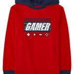 The Kid’s Space boys Long Sleeve Hoodie T-shirt T Shirt, Gamer Crimson, X-Minute US