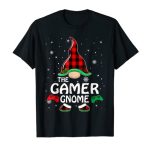 Gamer Gnome Buffalo Plaid Family Christmas Pajama Boys Teens T-Shirt