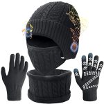 Wi-fi Song Beanie Hat Space – Song Cap Winter Hat&Ear Quilt + Anti-Depart Touchscreen Gloves + 2 Layer Warmer Scarf + Knit Conceal, Christmas Tech Presents for Little one Girls Boys Gamer Men Females