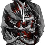 GIOSG Men Ladies folk Novelty Hoodies 3D Cranium Graphic Printed Pullover Sweatshirts with Pocket