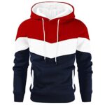 Gesean Men’s Novelty Coloration Block Pullover Fleece Hoodie Long Sleeve Informal Sweatshirt with Pocket Crimson Big