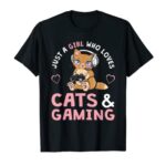 Upright A Girl Who Loves Cats And Gaming Cute Gamer Cat T-Shirt