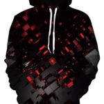 Belovecol Mens Geometric Hoodies 3D Print Unlit Red Squares Pullover Sweatshirt Hoodies Novelty Fleece Hooded Sweatshirt for Informal Sports activities Cold climate M