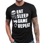 INTO THE AM Eat Sleep Recreation Repeat Silly T-Shirts with Sayings – Males’s Sarcastic Novelty Graphic Tees (Dark, Trim)