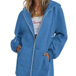 Zeagoo Females Chilly climate Informal Zipper Hoodies Sweatshirt Coat With Fleece,Blue,Natty