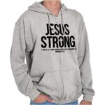 Jesus Strong Philippians 4:13 Bible Zip Up Hoodie Mens Womens Sport Grey