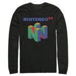 Nintendo Men’s N64 Logo Prolonged Sleeve T-Shirt, Gargantuan, Gloomy