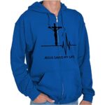 Christian Stable Jesus Saved My Lifestyles Crucifix Zip Up Hoodie Mens Womens Royal