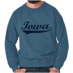 Brisco Producers Iowa IA Classic Athletic Script Font Sweatshirt for Males or Females Indigo Blue