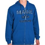 Brisco Brands Maine Lobster Stenciled Distressed ME Zip Up Hoodie Mens Womens Royal