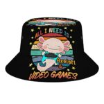 Retro Axolotl & Video Games Bucket Hat Unisex Fisherman Hat Summer season Sea bound Solar Hat Gift for Boy Males Outdoors Packable Tear back and…