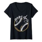 Womens Recreation Day Baseball Baseball Lifestyles Softball Lifestyles Mother Leopard V-Neck T-Shirt