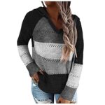 YAnGSale Top Informal Patchwork Sweater Ladies Trend Hoodies Long Sleeves Shirt Hooded Shirt Knit Pullover (Sad, XXXL)