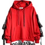 DUDHUH Mens Hoodie Vogue Pullover Letter Print Tracksuit Techwear Casual Coat Hip-Hop Sweatshirt Crimson
