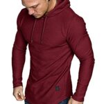 Lexiart Mens Model Athletic Hoodies Sport Sweatshirt Solid Colour Fleece Pullover Crimson