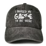 I Paused My Game to Be Here Hat for Kids Men, Embroidered Washed Black Gaming Snapback Hat Baseball Caps for Gamers and Video Game