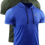 NELEUS Men’s Running Shirt Mesh Workout Athletic Shirts with Hoods,5084,2 Pack,Olive Green/Blue,US 2XL,EU 3XL