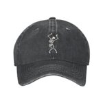 Vunko Dancing Skeleton Funny Black Vintage Distressed Adjustable Washed Denim Cotton Low Profile Mens Dad Trucker Hat Black Fitted Baseball Ball Cap for Men Unisex…