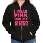 Wear Pink For My Sister Breast Cancer Zip Hoodie Sweatshirt Women