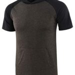 HETHCODE Mens Lightweight Short Sleeve Pocket Active Running Hiking Baseball Hoodie Tee Shirts Heather Charcoal/Black S
