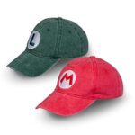 Avafierce 2PCS Bros Hats Anime Baseball Caps Coplay Hat for Adults Kids Denim -Fade Vintage Wash Style, Embroidery (Green Red Hat)