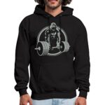 Spreadshirt Gym Shirts Gorilla Lifting Weightlifting Men’s Hoodie, XL, black