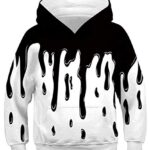RAISEVERN Teen Boys Girls Hoodies Casual Cool Hooded Sweatshirts Black White Drop Paint Kids Pullover Hoody Lightweight Sweater 6-8 Years