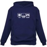 Eat Sleep Game – Gift for Gamer Gaming Men’s Hoodie Medium Navy