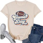 Game Day Shirt Women Gameday Football Tshirt Football Mom Shirts Gameday Soccer Lover Outfit Rugby Vintage Graphic Tee Beige