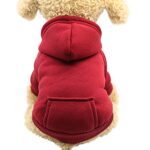 Pet Fleece Dog Hoodies, Basic Hoodie Sweater Cotton Jacket Sweatshirt Coat with Pocket for Small Medium Dog Cat (Wine Red, XXL)
