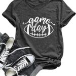 Game Day Football T Shirt Women Funny Football Season Tees Short Sleeve Sunday Shirt Dark Grey