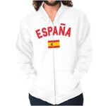 Brisco Brands Spainish Flag Spain Soccer Fan Pride Zip Up Hoodie Mens Womens White