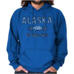 Brisco Brands Alaska Stenciled Bear Distressed Hoodie Sweatshirt Women Men Royal