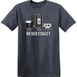 Never Forget Cassette Tape VHS Gamer Funny T Shirt M Heather Navy